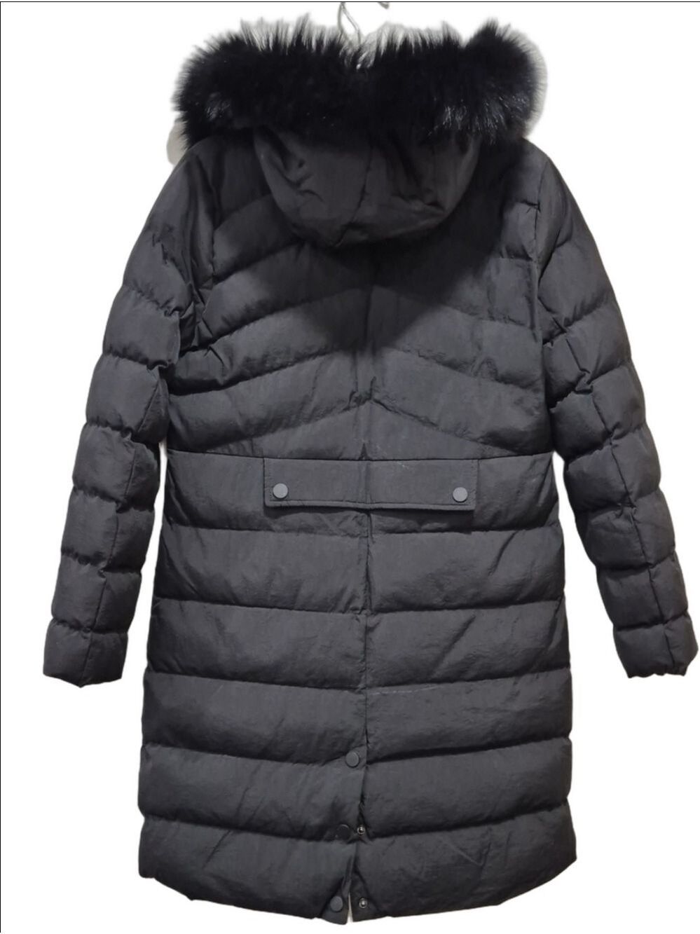 EVA BRAUN Black Mid-Length Puffer Coat Fur Hood Size LL / F - Picture 4 of 11